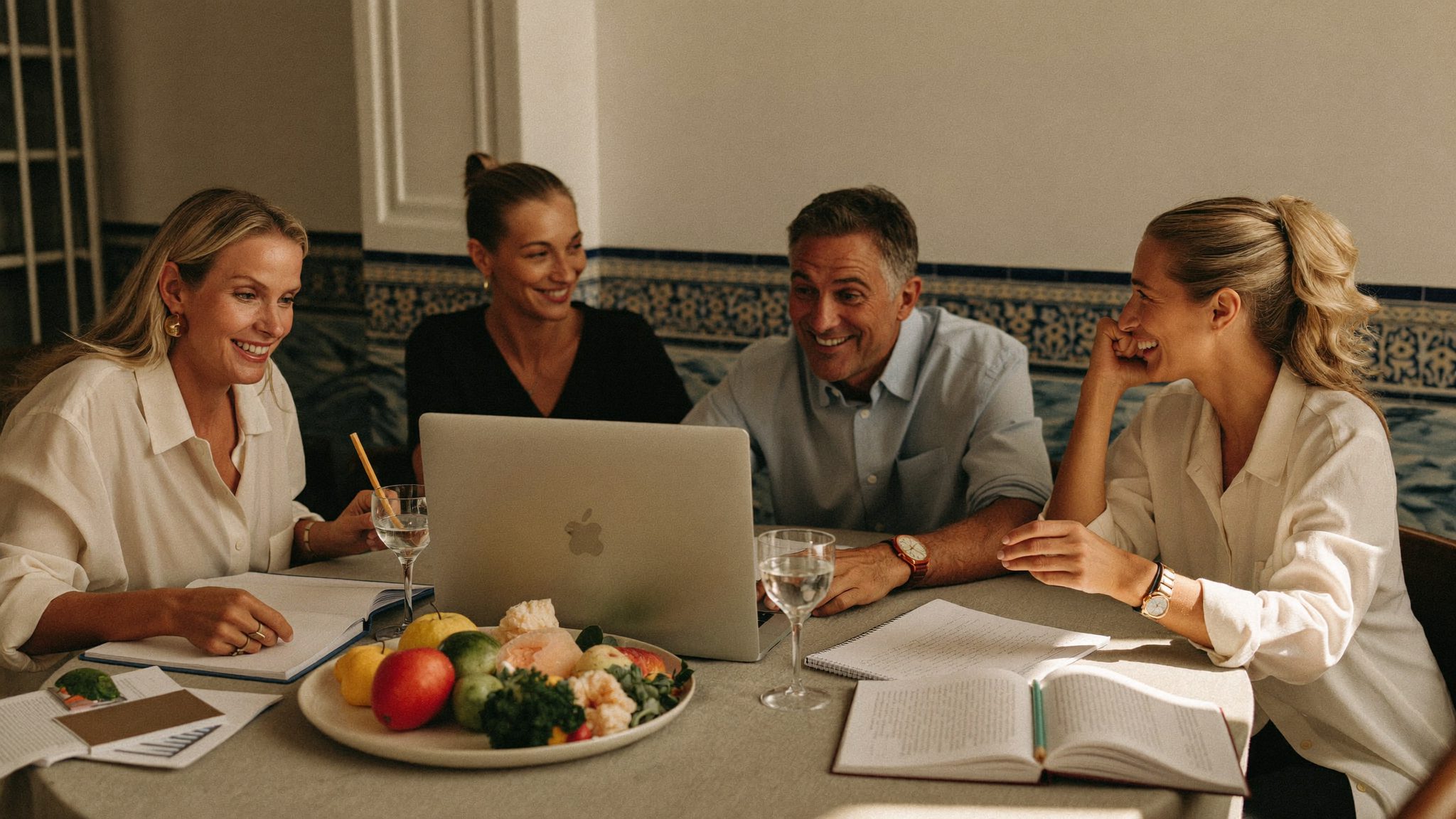 Equipa da Weltnica a colaborar em redor de uma mesa de trabalho